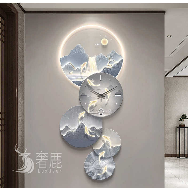 中古风钟表挂钟画玄关高级感壁灯画电视背景墙时钟画客厅艺术挂画,家居饰品,现代装饰画,淘宝优惠券,粉丝福利购,淘宝优惠卷