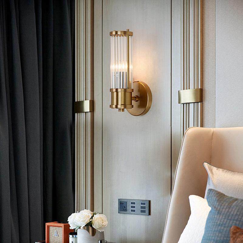 美式全铜现代简约客厅水晶铜卧室过道走廊酒店店铺北欧床头灯壁灯