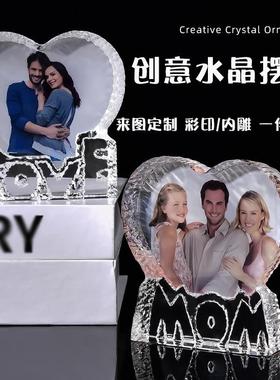 水晶摆饰冰山母亲节妇女节照片图案节日创意纪念礼物桌面装饰摆饰