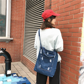 韩国大容量女单肩包牛仔布包包，百搭复古学，生日系斜挎包帆布包
