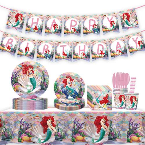 Cartoon Mermaid Birthday Party Supplies 小美人鱼生日派对用品
