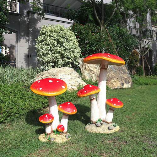 户外庭院别墅装饰花园幼儿园摆件树脂玻璃纤维雕塑小品彷真蘑菇摆