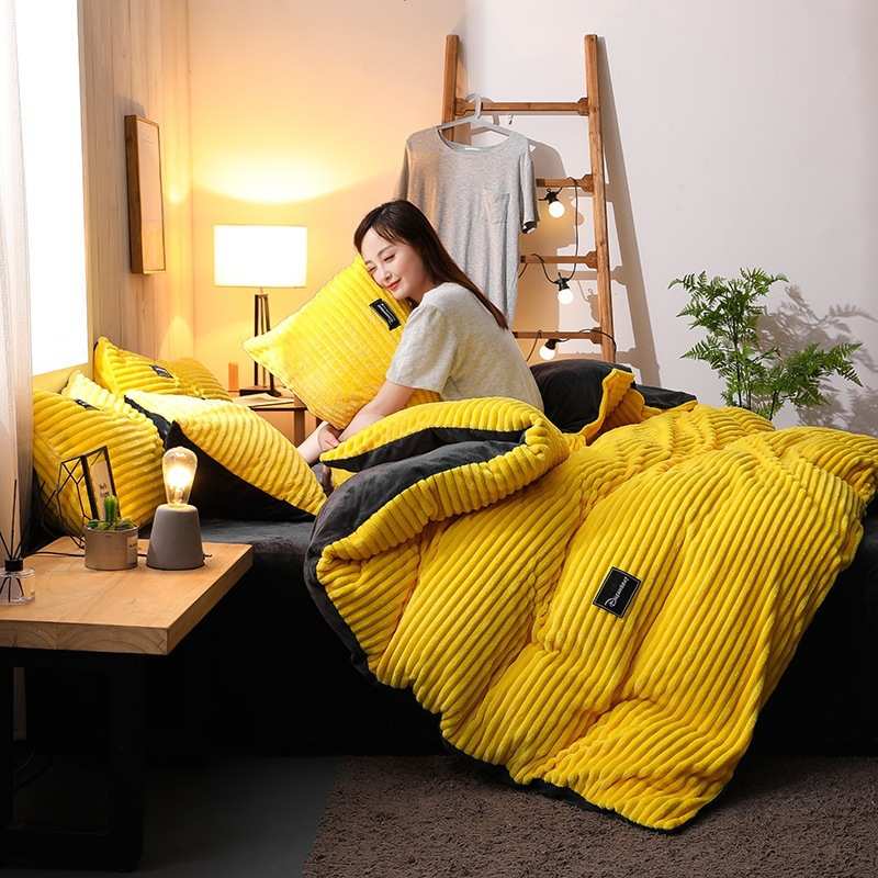 水晶双面枕套加厚款双人床绒绒魔法被套件套四套件保暖笠单秋冬