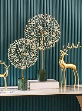 富贵花开招财鹿摆件客厅高级感入户玄关摆件电视柜酒柜轻奢装饰品