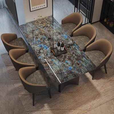 意式轻奢大理石餐桌现代简约长方形家用餐桌椅组合小户型不锈钢