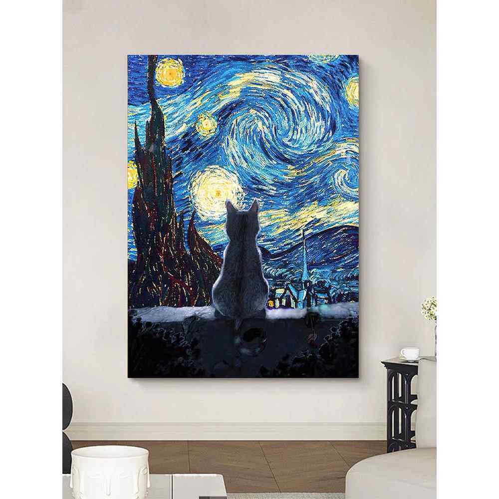 梵高星月夜装饰画星空挂画客厅沙发背景墙挂画卧室床头壁画