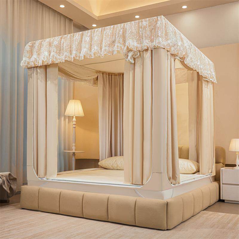 家用坐床蚊帐遮光床帘一体式防摔全封闭挡风蒙古包防尘床幔回底式