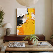 纯手绘油画立体抽象黑白橙客厅装 饰画过道背景墙现代艺术挂画