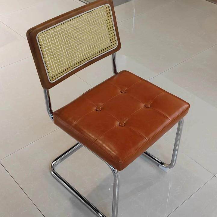 中古餐椅实木藤编靠背弓形椅子家用扶手凳子原木风休闲金属餐椅