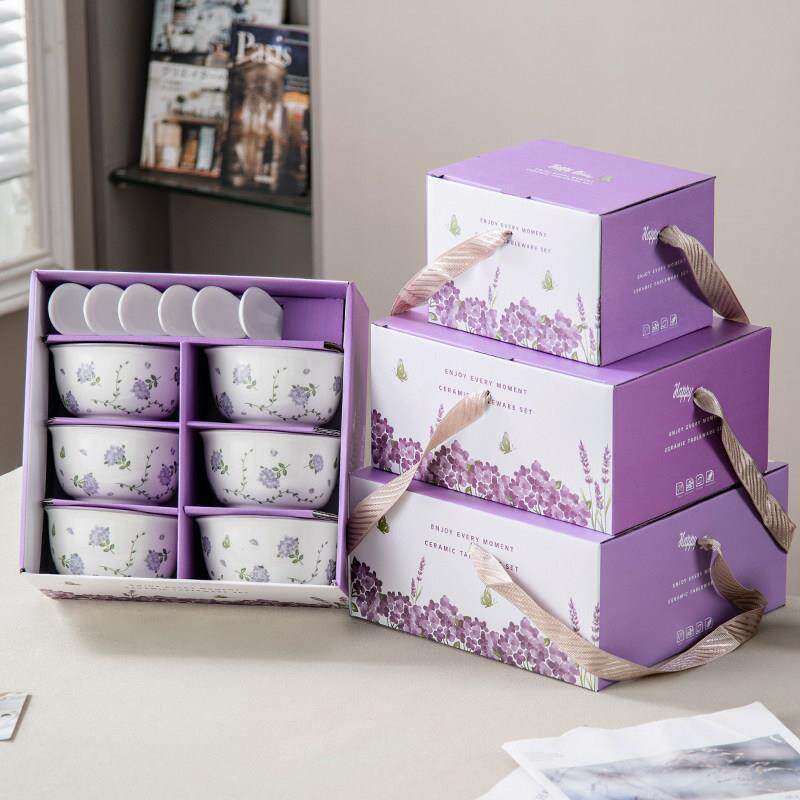 碗碟套装 家用创意陶瓷餐具套碗青花瓷碗套装礼品碗勺礼盒套组装