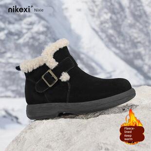 黑色雪地靴女冬季 增高保暖舒适短靴 加绒加厚休闲厚底小个子棉鞋