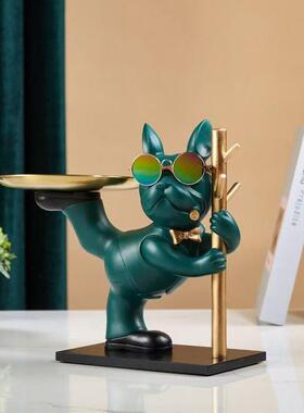 斗牛狗欧收纳XY555L摆件玄关家门口钥匙托盘糖果盘犬北风格个性居