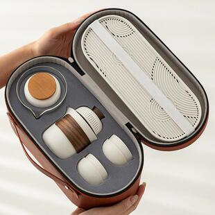 陶瓷旅行茶具套组一壶三杯四杯玻璃公杯户外可携式 包功夫茶具定制