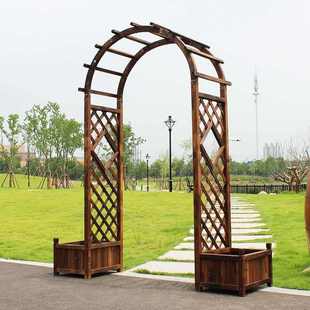 户外庭院碳化防腐实木拱门花园装饰门葡萄架网格爬藤花架子栅郑小