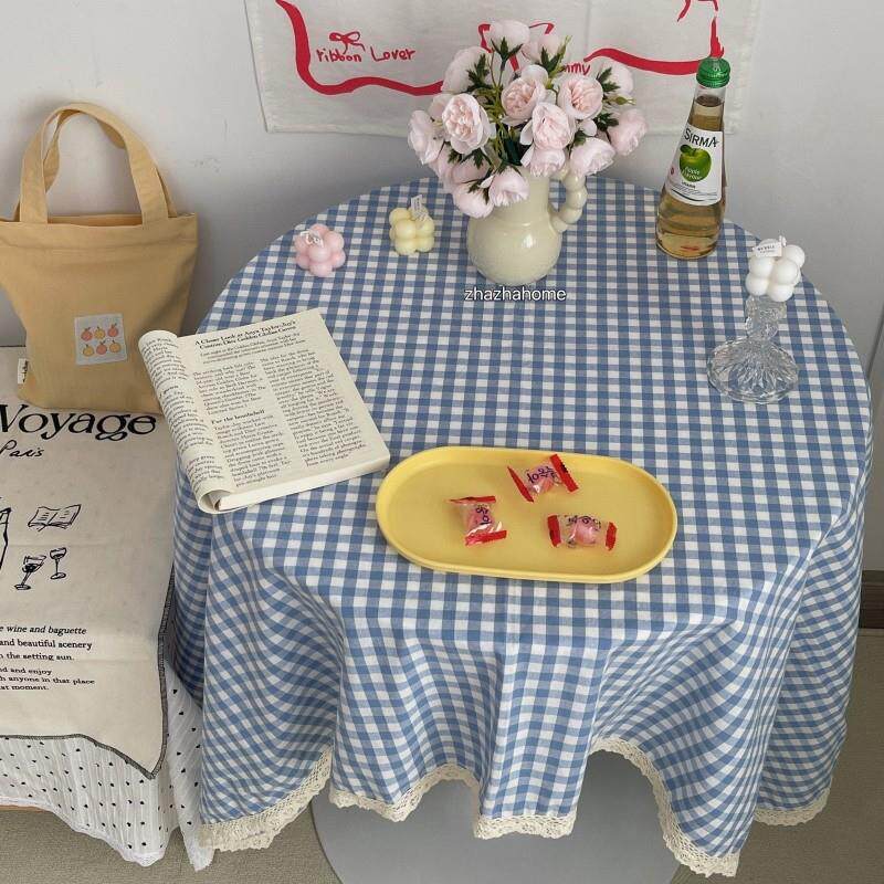 扎扎home ins蓝色格子桌布盖布餐桌布学生宿舍书桌台布拍照背景布