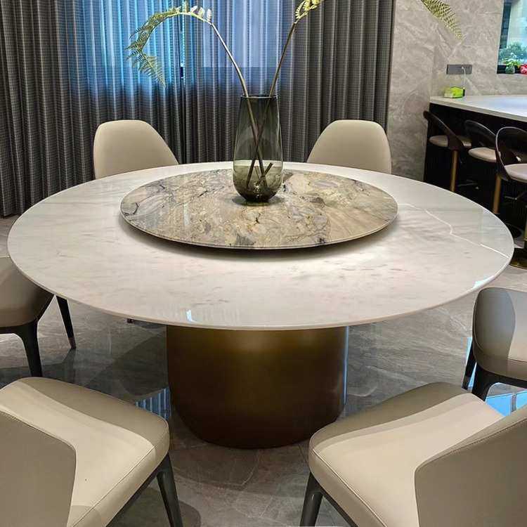 天然超晶石餐桌椅组合现代简约大理石圆形饭桌家用圆桌带转盘,住宅家具,实木餐桌,淘宝优惠券,粉丝福利购,淘宝优惠卷