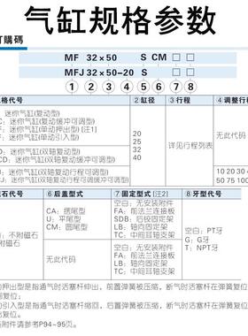 迷你气缸MFC16/20/25/32-25X50X75X100X125X150SCA/SU/CM