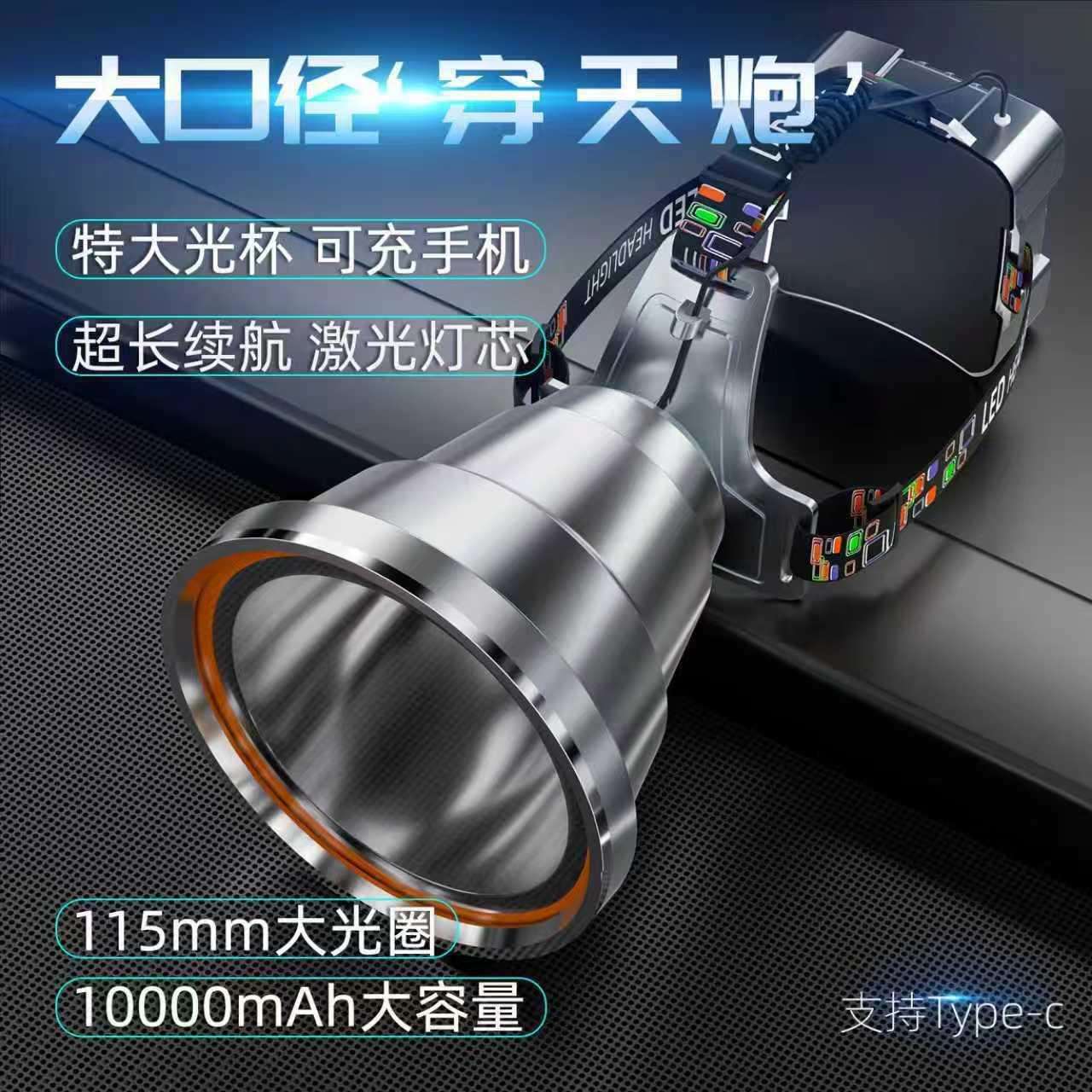 led头灯长续航锂电野外强光高流明户外夜钓灯头戴式照明灯手电筒