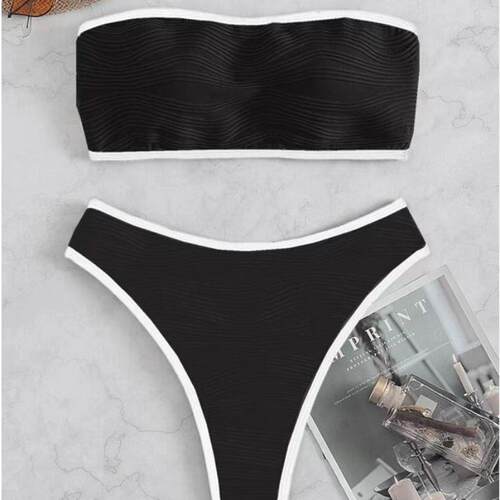 Two-Piece Set Womens Summer Textured Contrast Binding