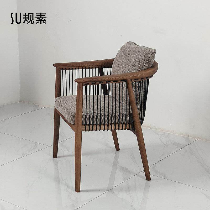 意式极简白蜡木餐椅现代简约皮艺布艺书桌椅办公室软包会客椅