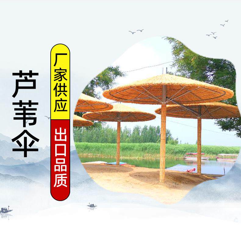 天然伞顶茅草屋草棚木屋室外亭子户外凉亭花园芦苇茅草海边景观