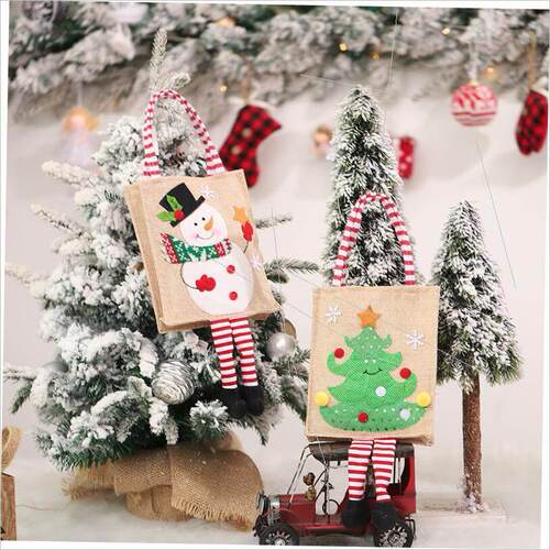 Christmas linen tote bag with foot gift bag candy bag