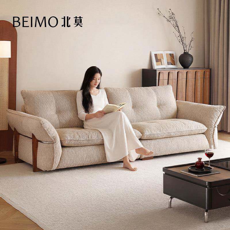 中古风棉麻布艺客厅小户型沙发2026新款高端实木沙发直排高级感
