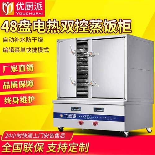 双门双控电热48盘蒸饭柜304蒸柜大型蒸箱厨房程商用蒸饭车