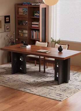 中古实木餐桌家用客简FJX-DB20厅大板桌风学习桌书房极工作台复古