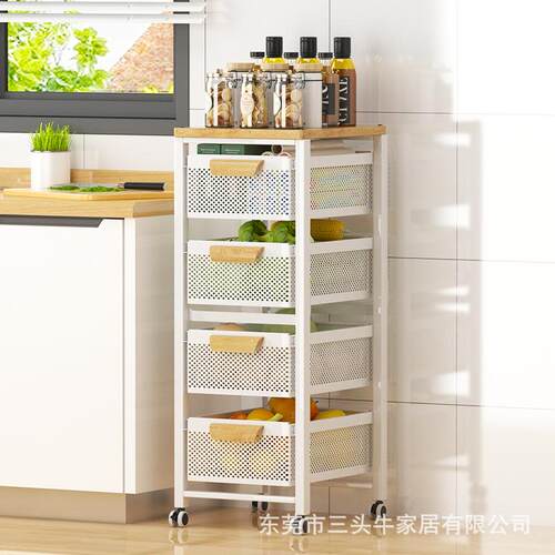 厨房置物架客厅可抽拉多层收纳架家用零食整理小推车多功能夹缝架