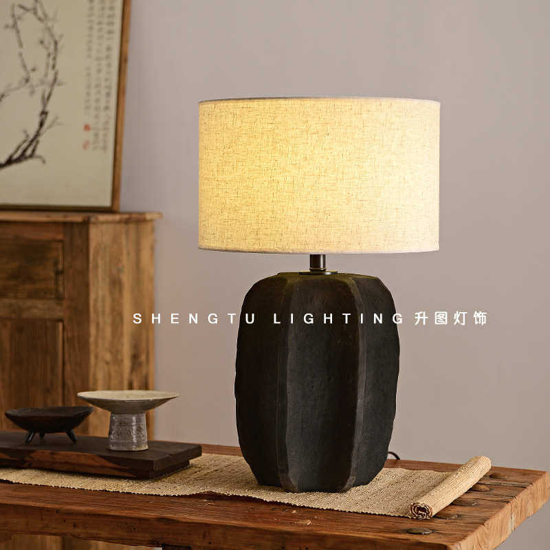 侘寂风陶罐台灯日式复古禅意民宿床头灯客厅卧室装饰台灯摆件外贸