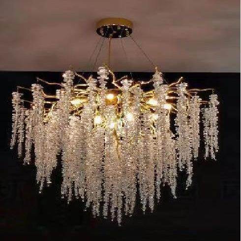 轻奢水晶吊灯美式创意树枝客厅水晶灯别墅复式楼长方形树枝餐厅灯
