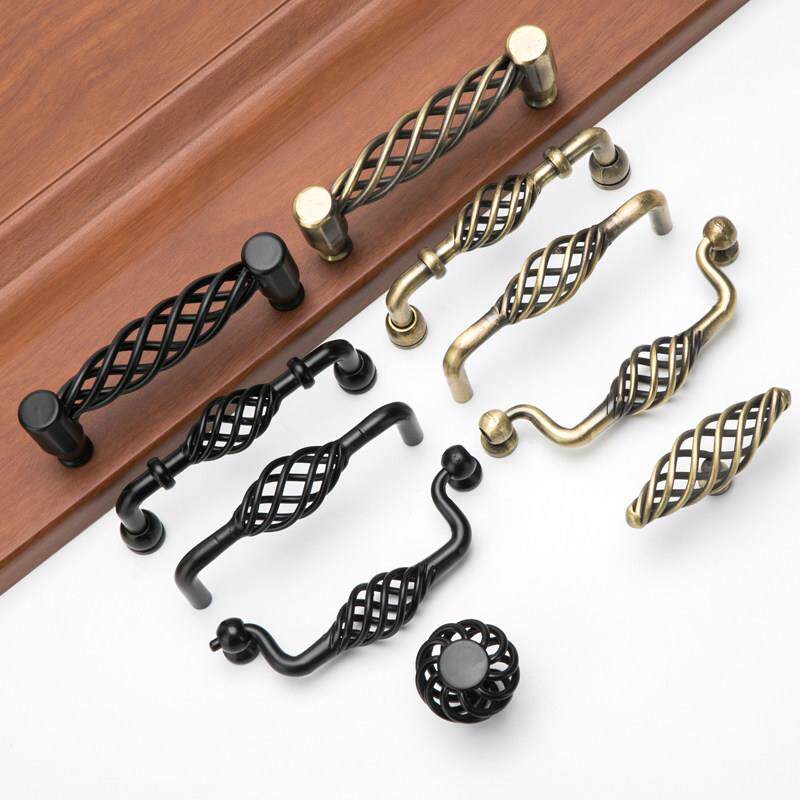 青古铜鸟笼拉手欧式田园柜门把手现代简约整体橱柜衣柜门黑色圆形