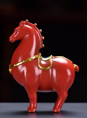 陶瓷唐马摆件瓷器招财工艺礼品摆饰客厅玄关电视柜饰品办公桌红色