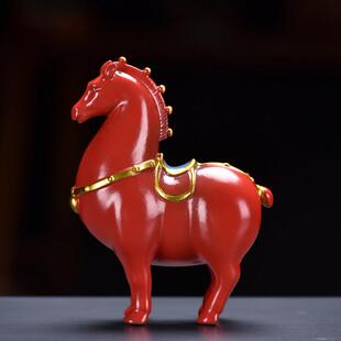 陶瓷唐马摆件瓷器招财工艺礼品摆饰客厅玄关电视柜饰品办公桌红色