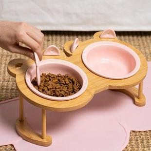 cat integrated food multiple bowls Three ceramic bowl
