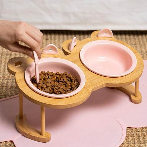 Three bowl integrated cat food bowl, multiple ceramic bowls