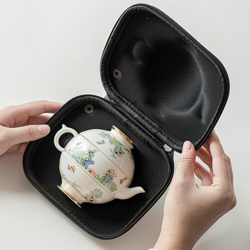 白瓷快客杯一壶二杯精致茶壶便携露营旅行茶具陶瓷茶杯套装新中式