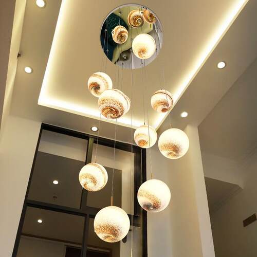 挑空复式楼loft公寓中空挑高客厅灯别墅楼梯灯长吊灯北欧现代简约