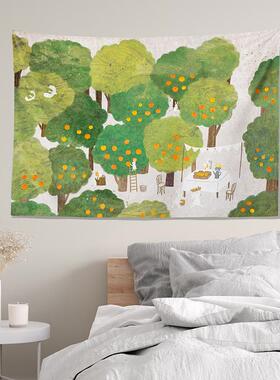 「iyr7画布背布置」清新可爱布沙发挂画卧室挂园动物遮丑橘子墙面