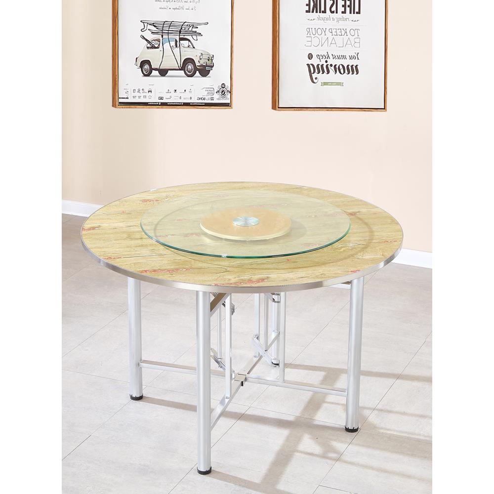 钢A0L饭大圆桌圆桌面玻璃转盘折叠桌1架边餐桌桌食堂乡QWN村家用