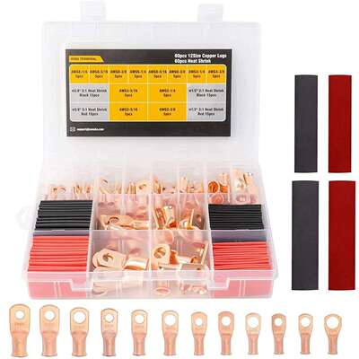 120pcs美规AWG8642铜线耳带热收缩套装60+60pcs管环端子连接器