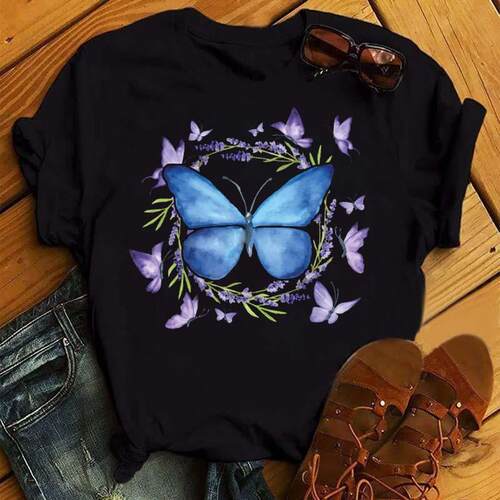 Women's butterfly plus size base shirt, half sleeved short