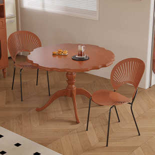 中古风实木餐桌家用阳台休闲商务接待洽谈桌椅组合小户型小圆桌子