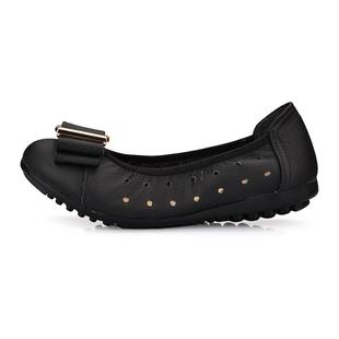 高档春夏真皮底妈妈鞋圆头柔软透气鞋洞洞平滑防凉鞋中年大码豆豆