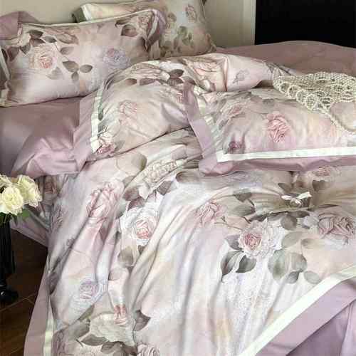 田园风花卉数码印花贡缎长绒棉四件套纯棉被套床单亲肤床品