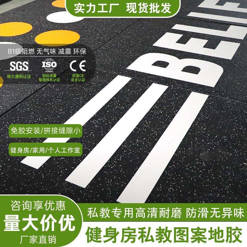 私教专用环保健身房拼橡胶地垫杠铃哑铃减震健身房私教图案地胶