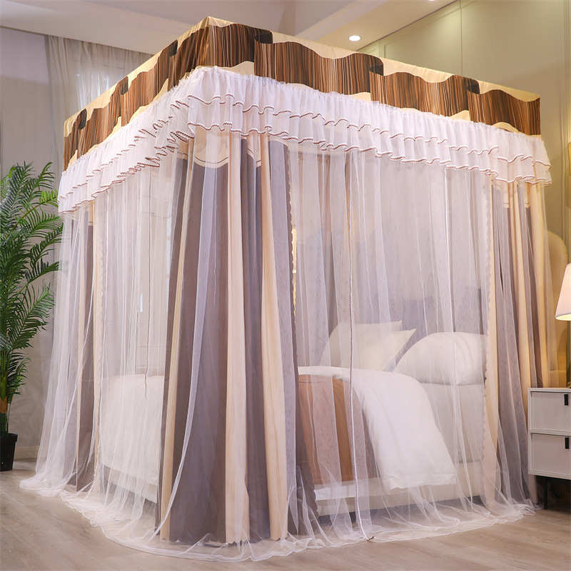 落地加密幔新款遮光挡风家用蚊帐门帘床批发三开帘床宫廷遮光加粗