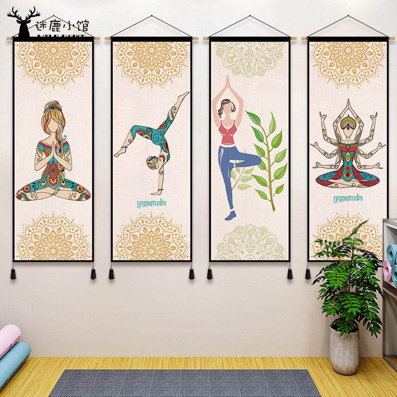 泰式瑜伽馆背景墙装饰画 画健身房布艺挂画 画东南亚舞蹈室壁毯走