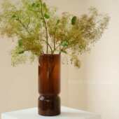 器棕色大口花瓶花肌理高级琉璃寂侘新中式 摆件现代径手工插花简约